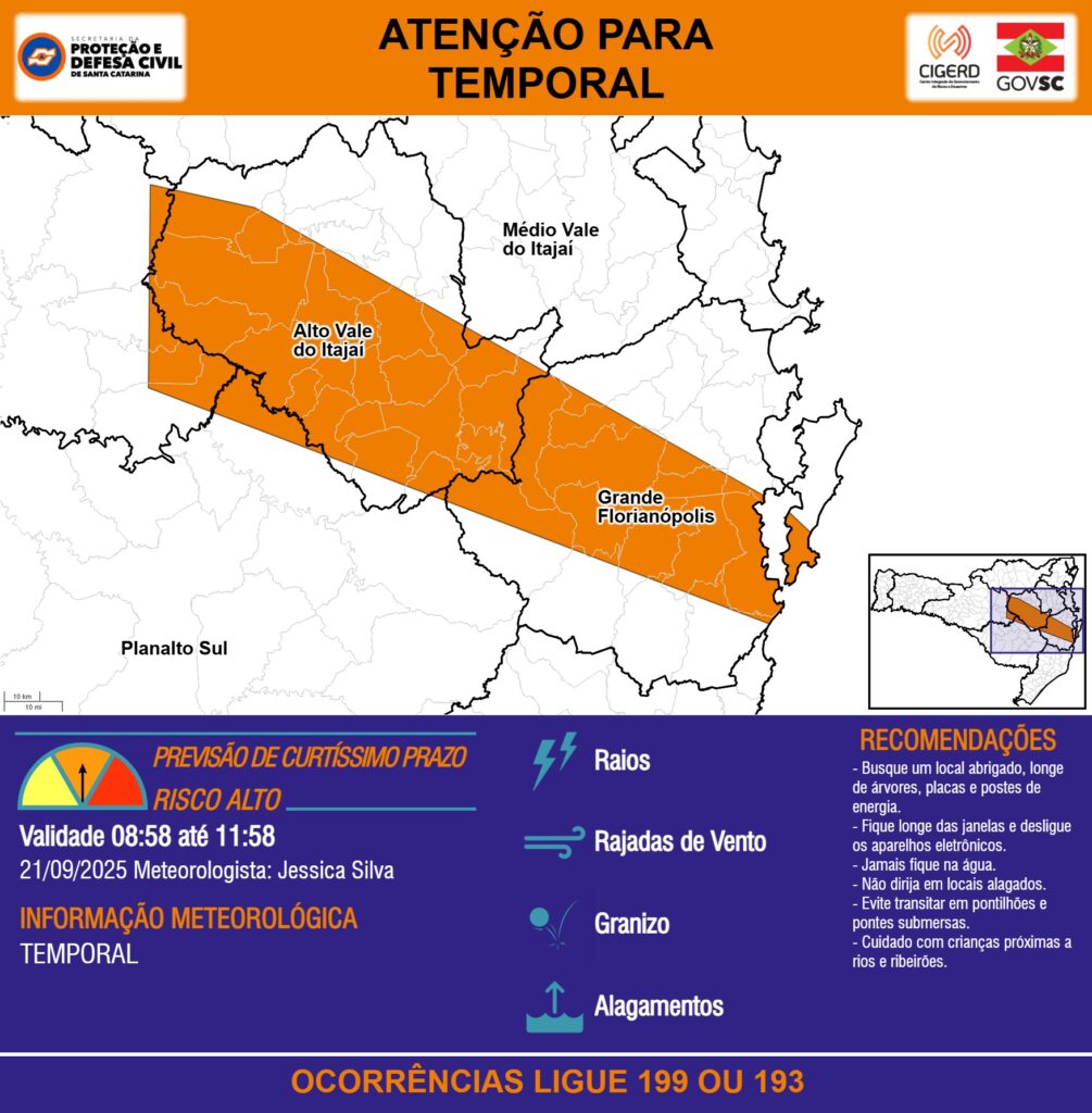 Alerta de Temporal: Raios, Rajadas de Vento, Granizo e Alagamentos em Santa Catarina