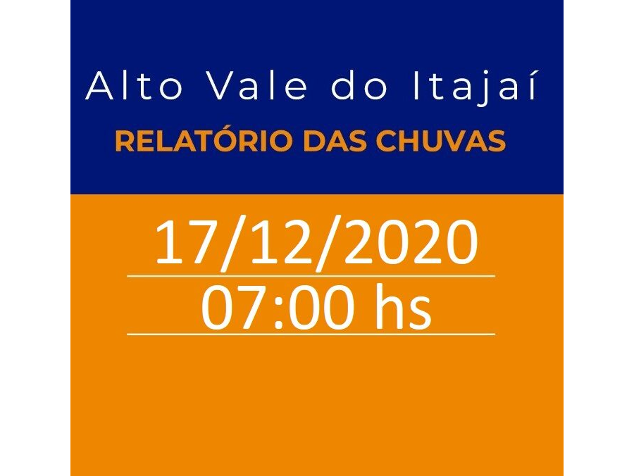 Relatório de ocorrências na região do Alto Vale do Rio Itajaí – 18/12/2020 – 07:00 hs