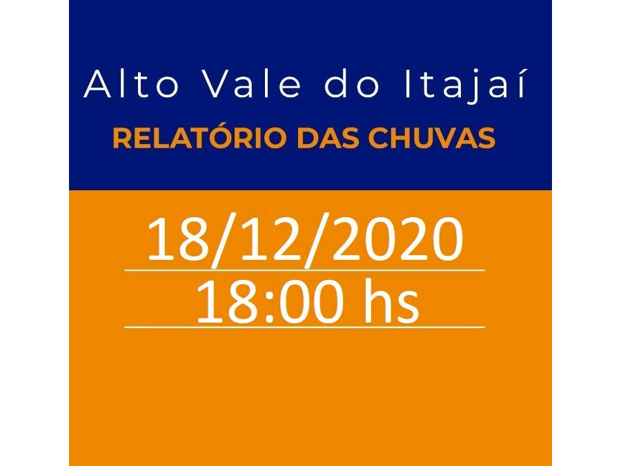 Relatório de ocorrências na região do Alto Vale do Rio Itajaí – 18/12/2020 – 18:00 hs