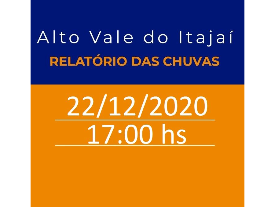Relatório de ocorrências na região do Alto Vale do Rio Itajaí – 22/12/2020 – 17:00 hs